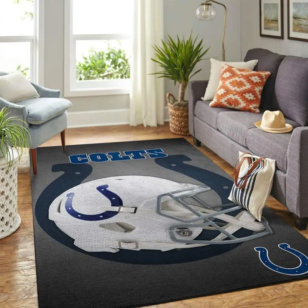 Indianapolis Colts Rug - Helmet Area for Living Room Decor Black and White