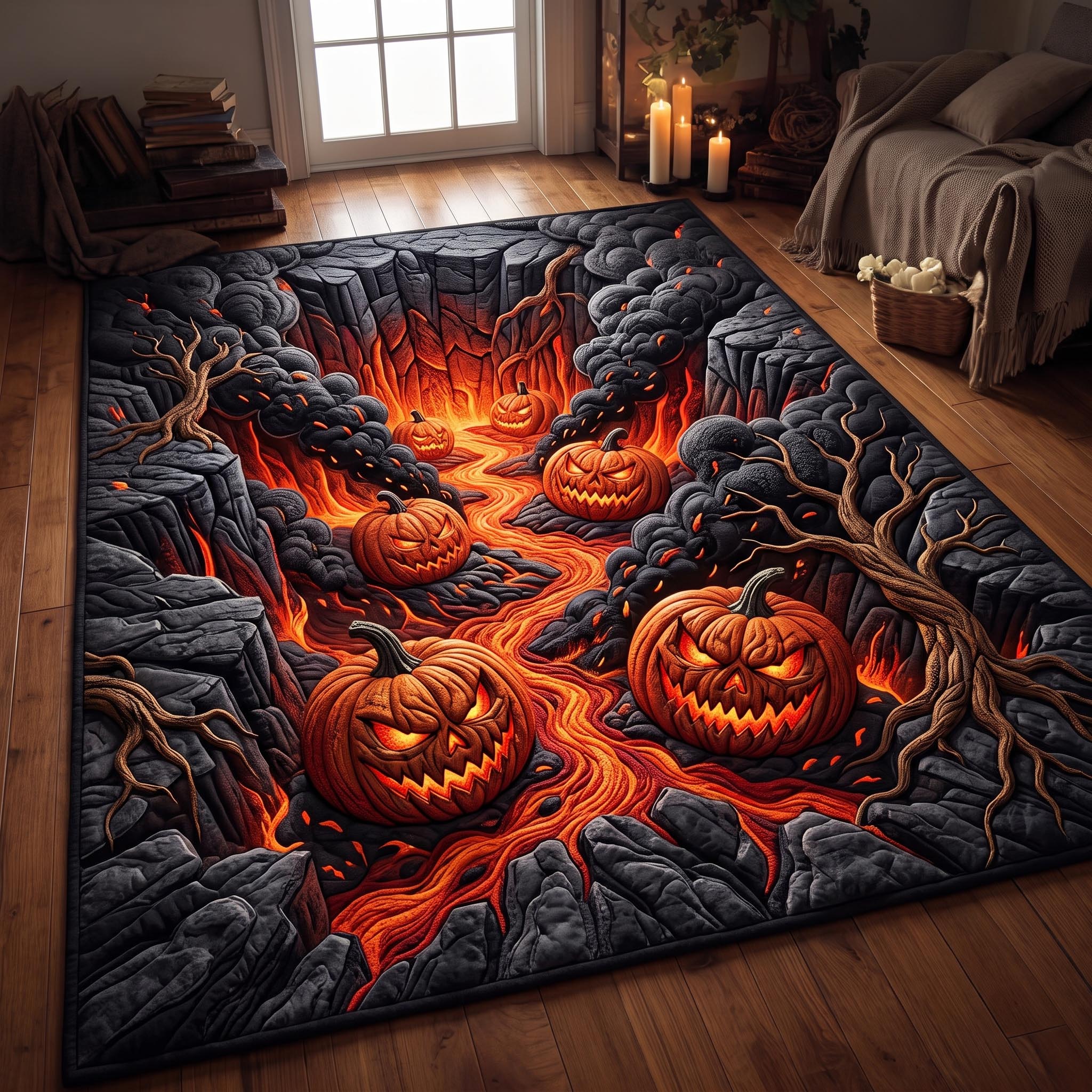 Inferno Pumpkin Halloween Area Rug - Non-Slip Washable 3D Print Rug for Living Room & BedroomTVC2108409