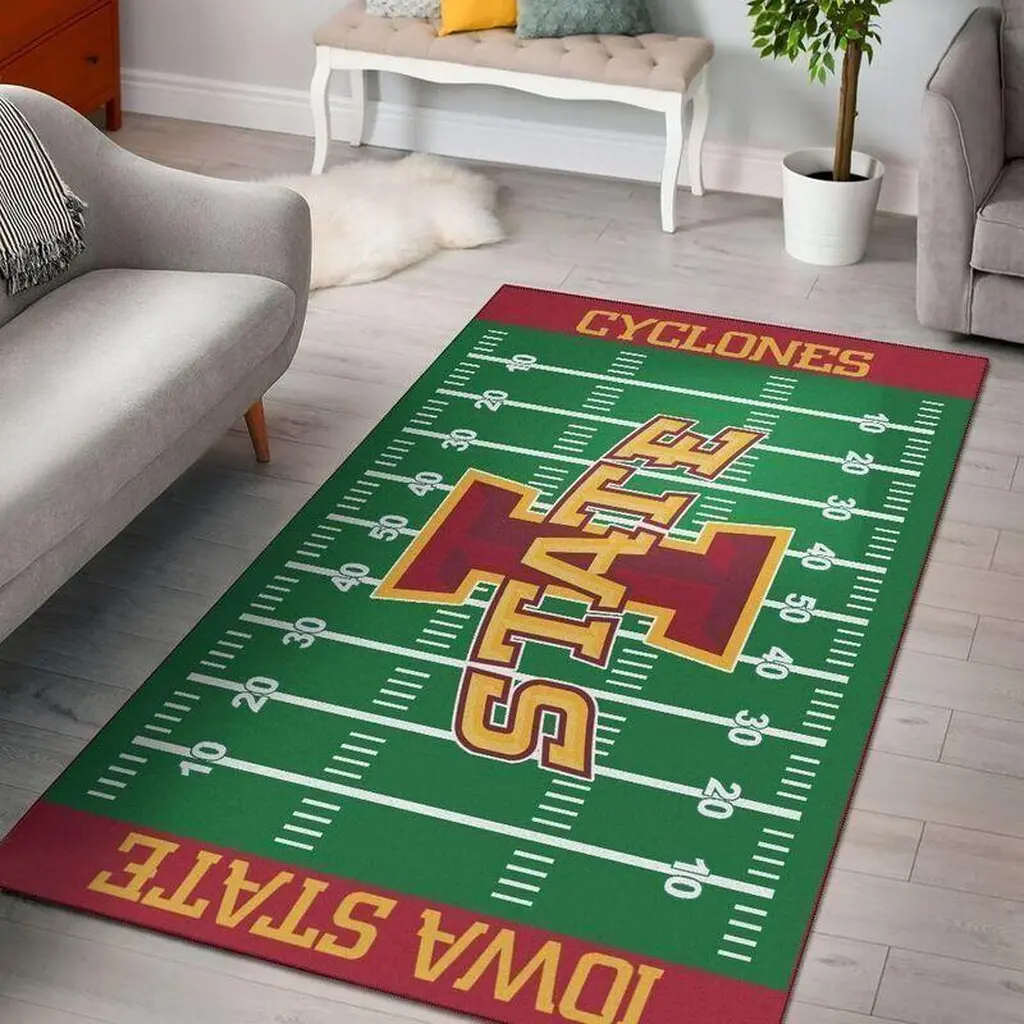 Iowa State Cyclones Rug - Football Field Area for Fans Green and Red