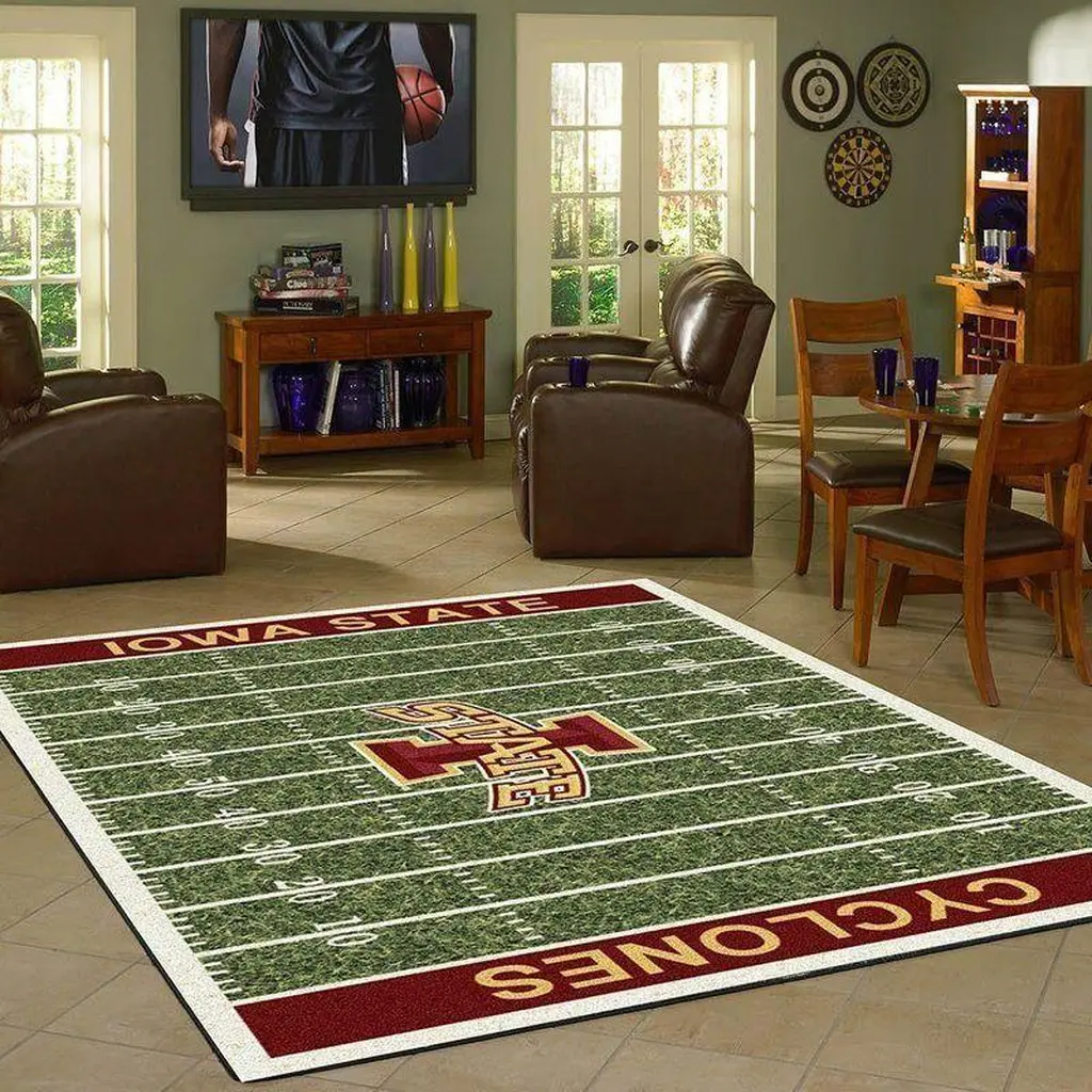Iowa State Cyclones Rug - Football Field for Fans Green and Maroon