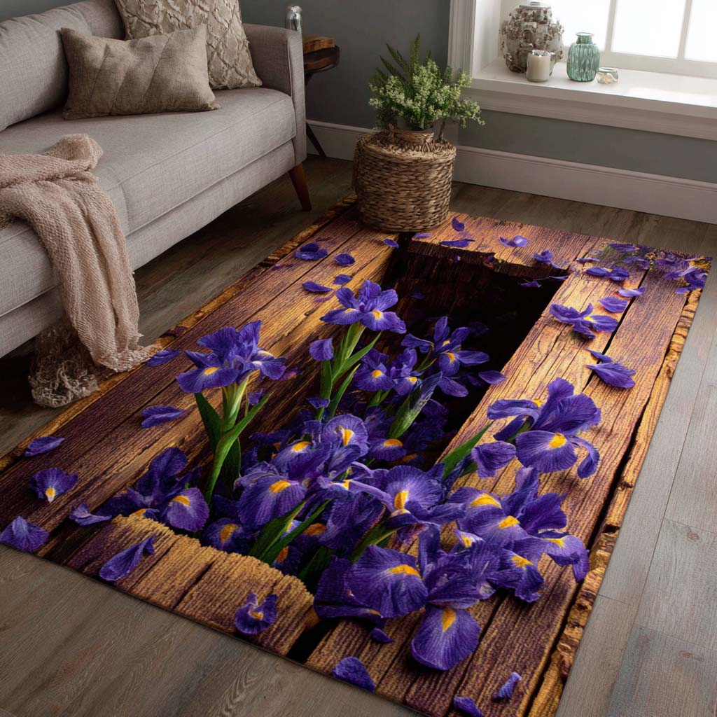 Iris Garden Area Rug - Non-Slip Washable 3D Print Rug for Living Room & BedroomTVC2108306
