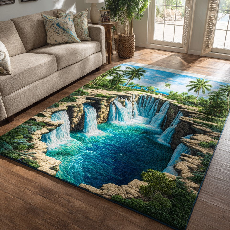 Island Lagoon Area Rug - Non-Slip Washable 3D Print Rug for Living Room & BedroomTVC2108306