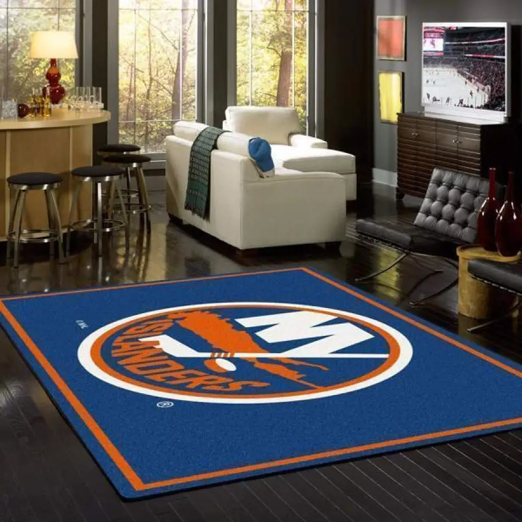 Islander Logo Rug Ideal for Game Room Decoration Blue and Orange
