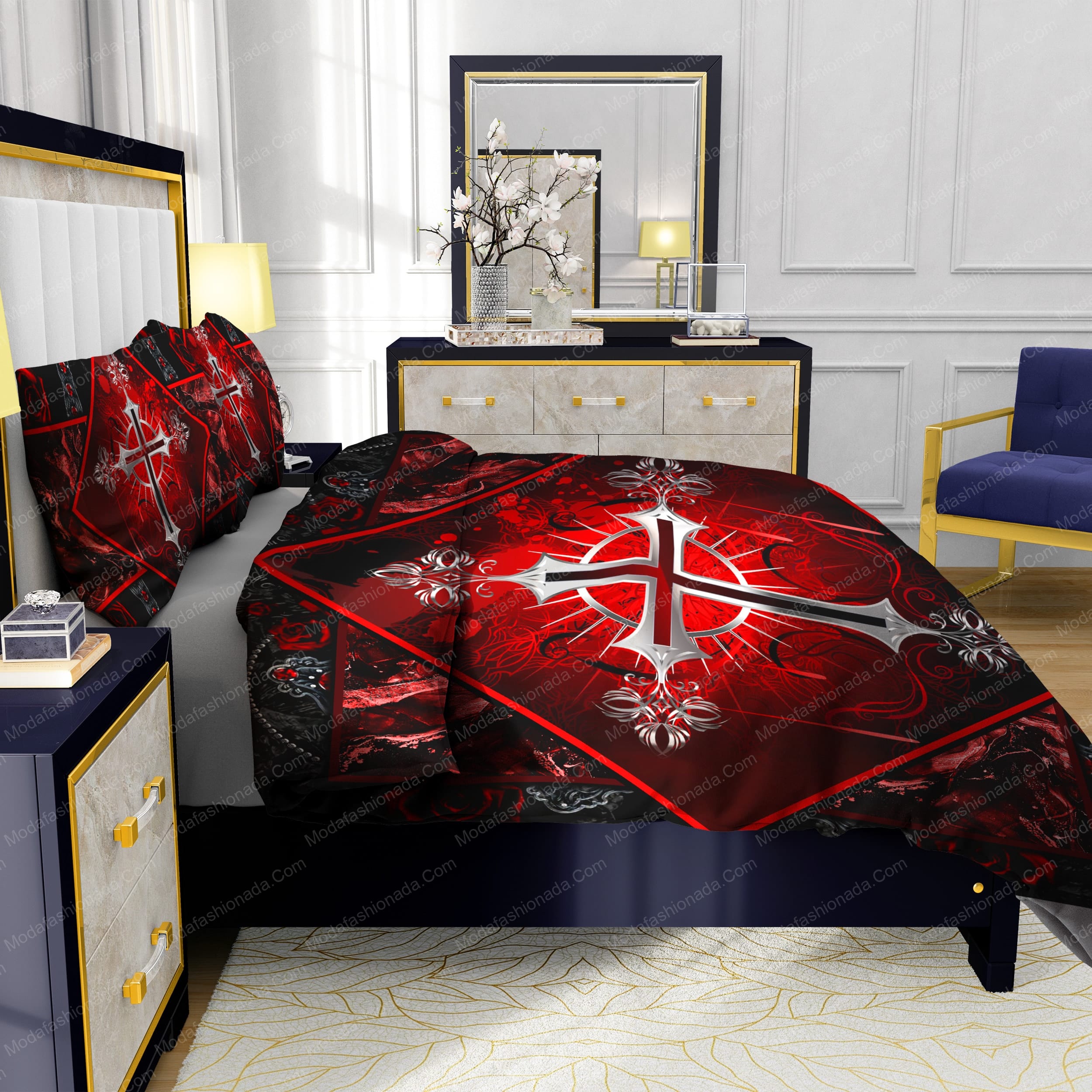 Jesus Jewelry Gothic Silver Cross Bedding Sets