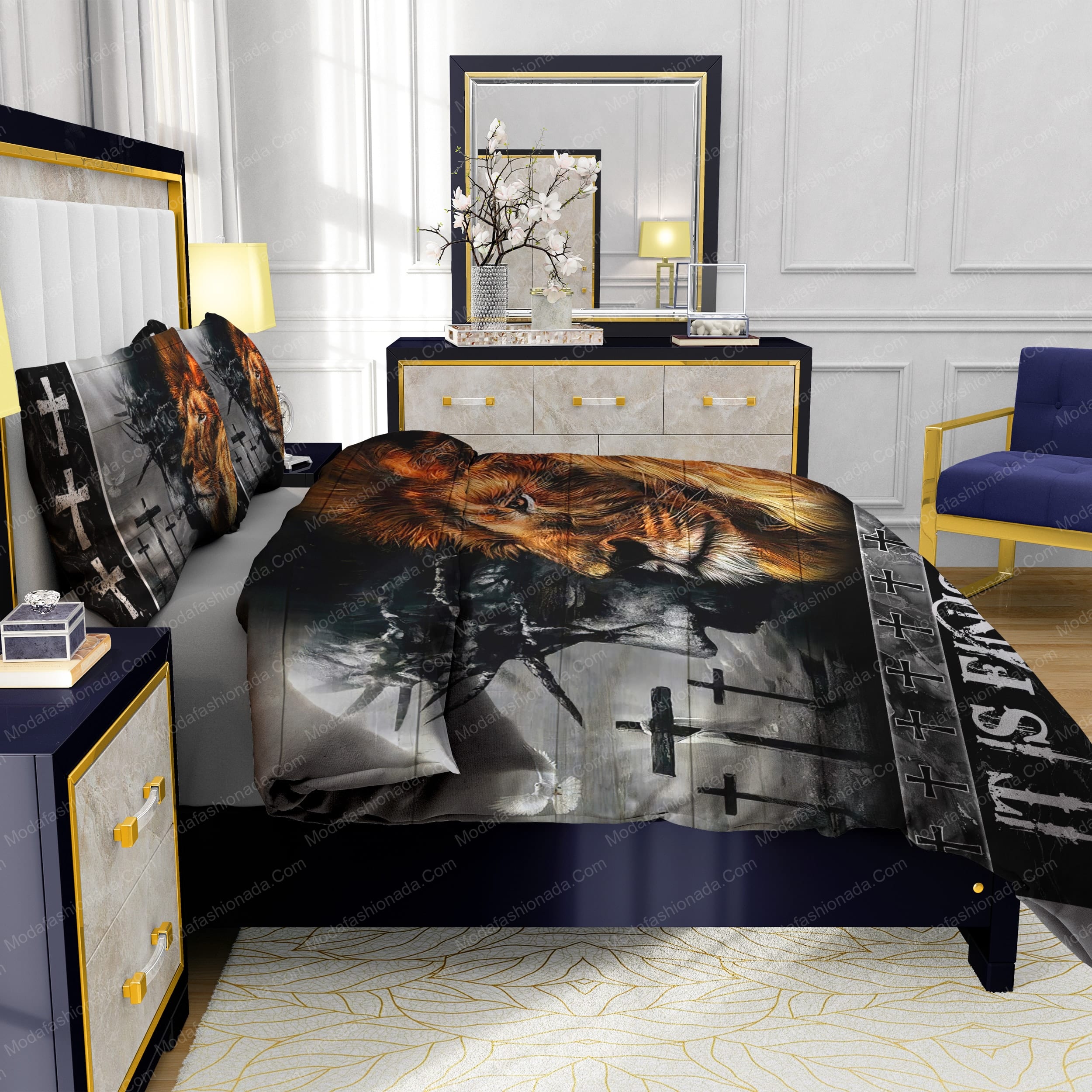 Jesus Three Crucifix Crosses Lion Bedding Sets