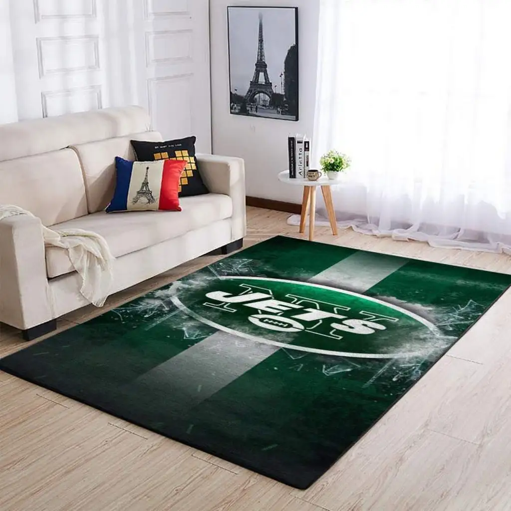 Jets Logo Area Rug Perfect for Living Room Decor Green and White