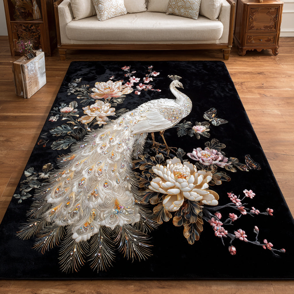Jeweled Peacock Throne Area Rug - Non-Slip Washable 3D Print Rug for Living Room & BedroomTVC2108306