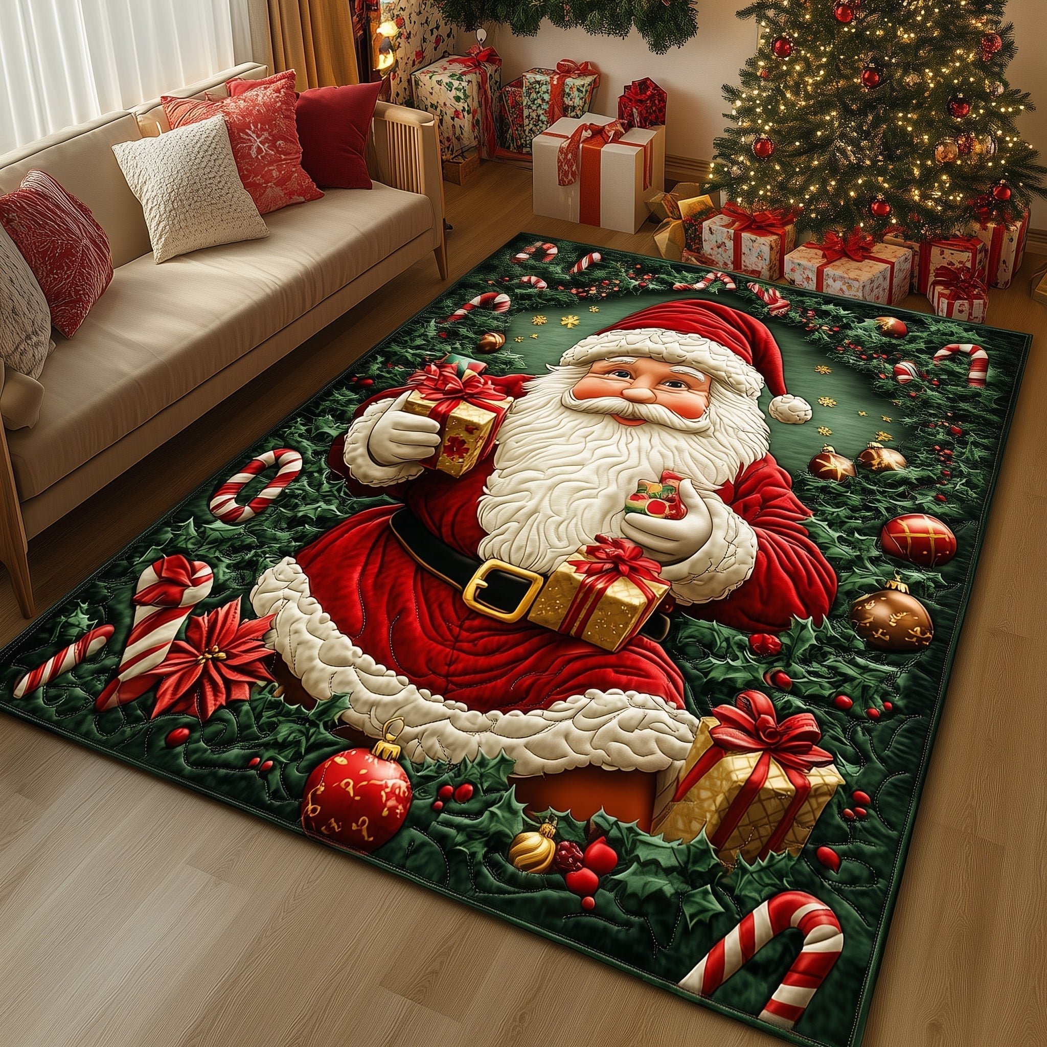 Jolly Santa Christmas Area Rug - Non-Slip Washable 3D Print Rug for Living Room & BedroomTVC2108234