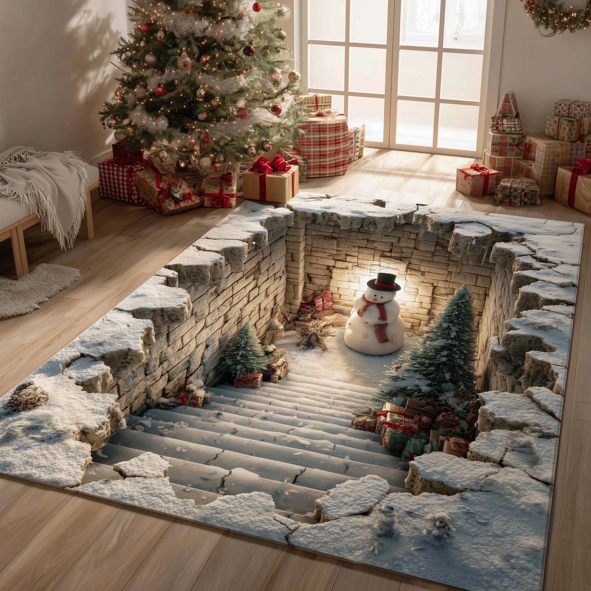 Jolly Snowman Area Rug - Non-Slip Washable 3D Print Rug for Living Room & BedroomTVC2108222