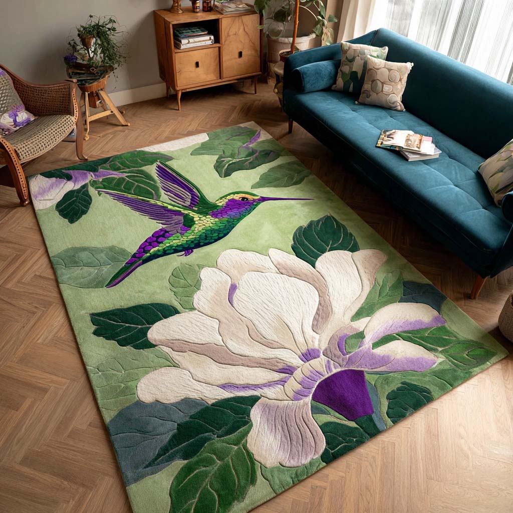 Joyful Hummingbird Cardinal Area Rug - Non-Slip Washable 3D Print Rug for Living Room & BedroomTVC2108305