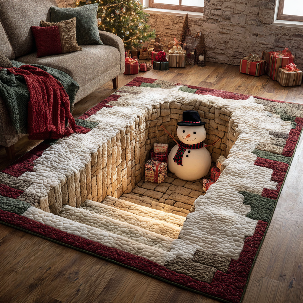 Joyful Snowman Area Rug - Non-Slip Washable 3D Print Rug for Living Room & BedroomTVC2108305