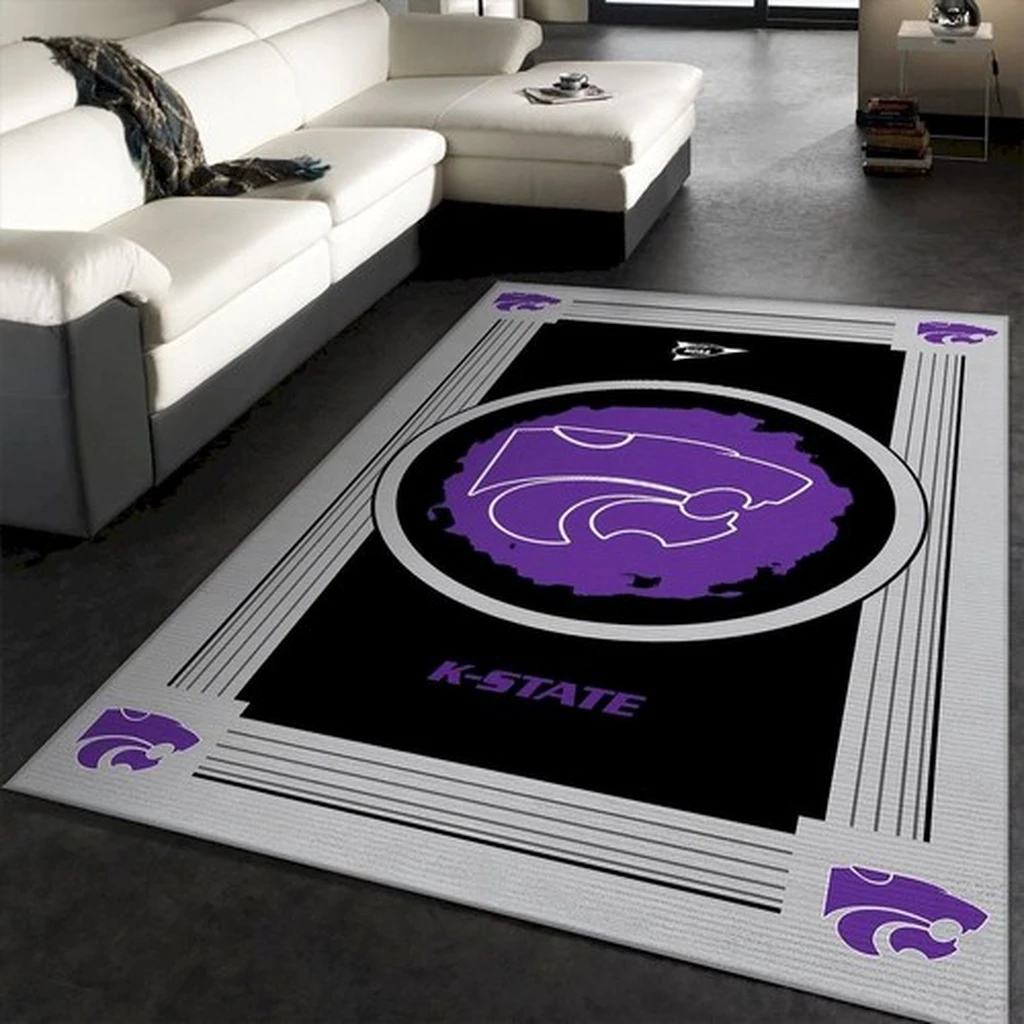 K State Wildcats Area Rug Perfect for Living Room Decor Black and Purple