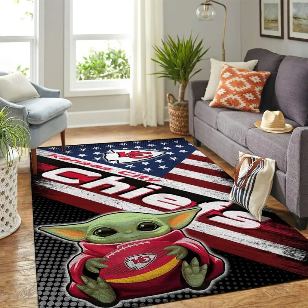 Kansas City Chiefs Rug - Baby Yoda Themed Area for Fans Green and Red