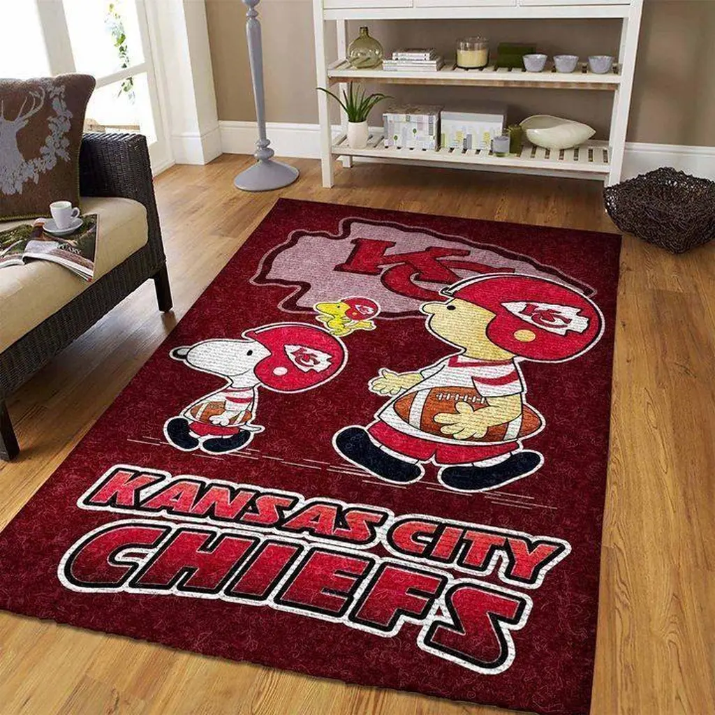 Kansas City Chiefs Rug - Football Area for Game Room Red and White