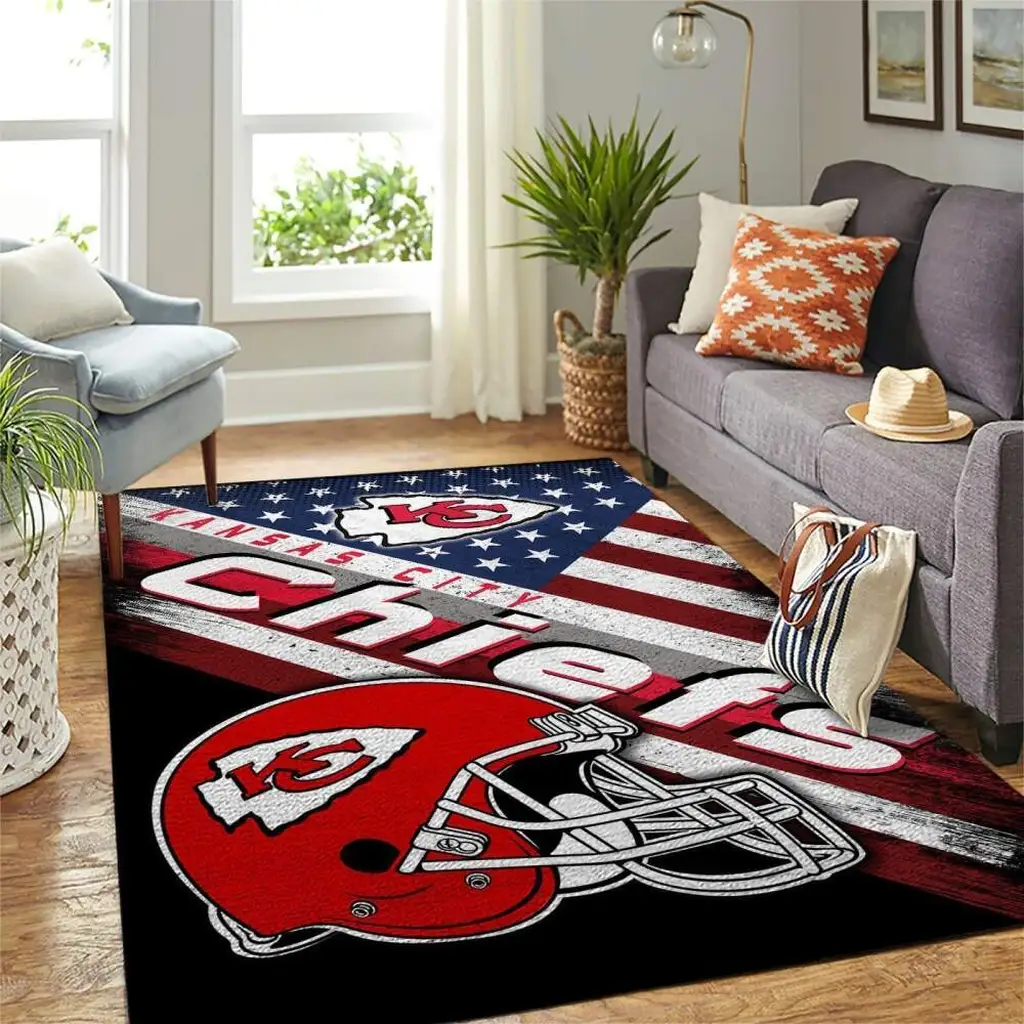 Kansas City Chiefs Rug - Football Helmet Area for Home Black and Red