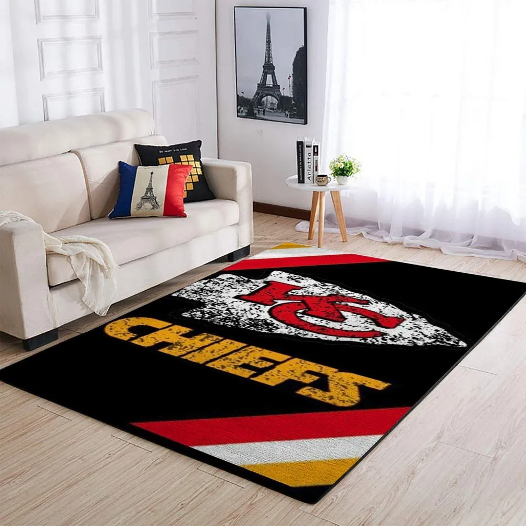 Kansas City Chiefs Rug - Logo for Living Room Decor Black and Red