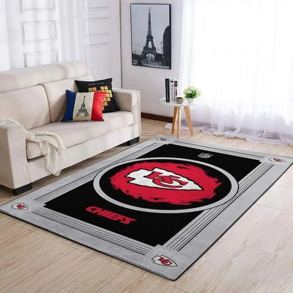 Kansas City Chiefs Rug - NFL Logo Area for Fans Room Decor Black and Red