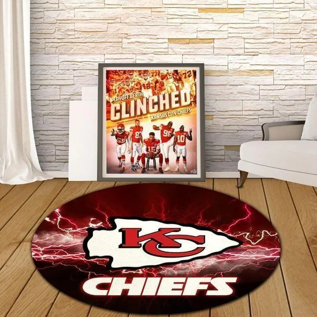 Kansas City Chiefs Rug - Round Area Perfect for Fans Red and White