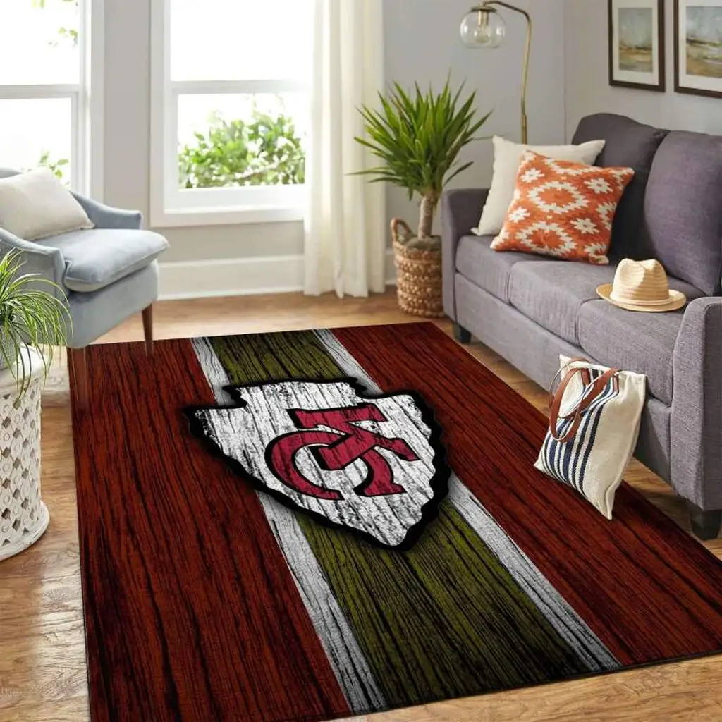 Kansas City Chiefs Rug - Striped Featuring Logo Design Green and Brown
