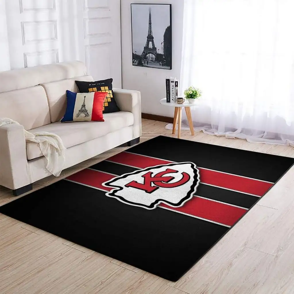 Kansas City Football Logo Rug for Living Room Decor Black and Red