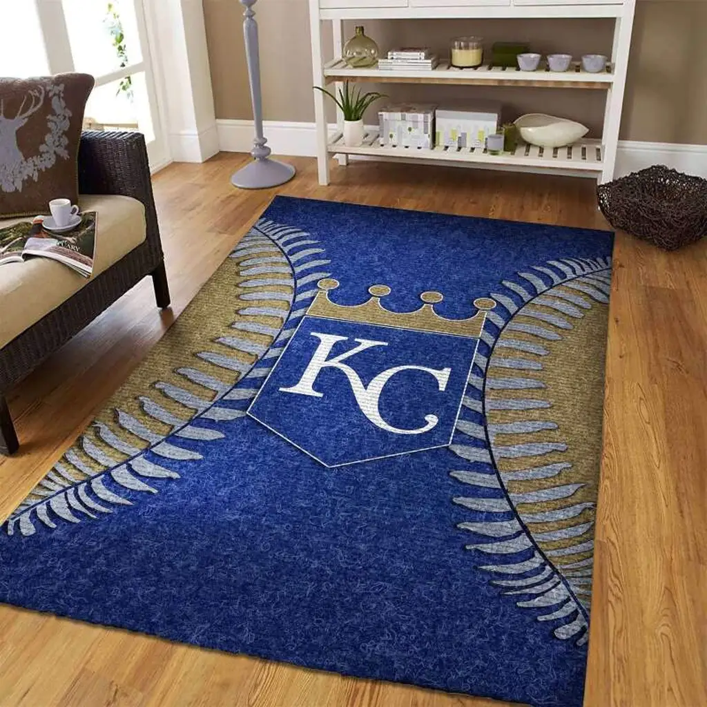 Kansas City Themed Decorative Area Rug for Living Room Beige and Blue