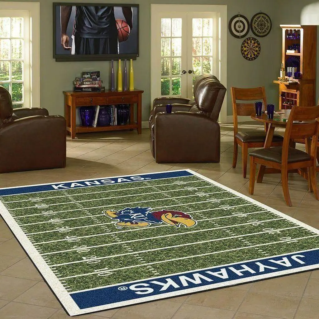Kansas Jayhawks Rug - Football Field Area for Fans Blue and Green