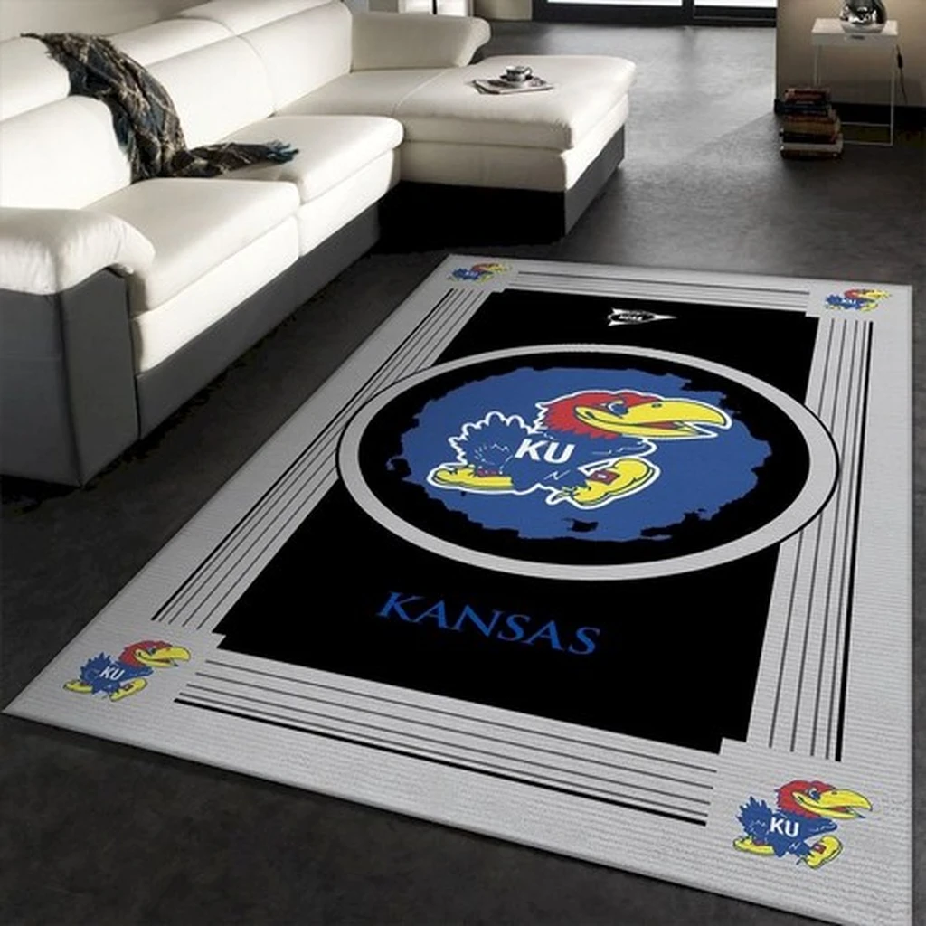 Kansas Jayhawks Rug - Sports Area Perfect for Fans Black and Blue