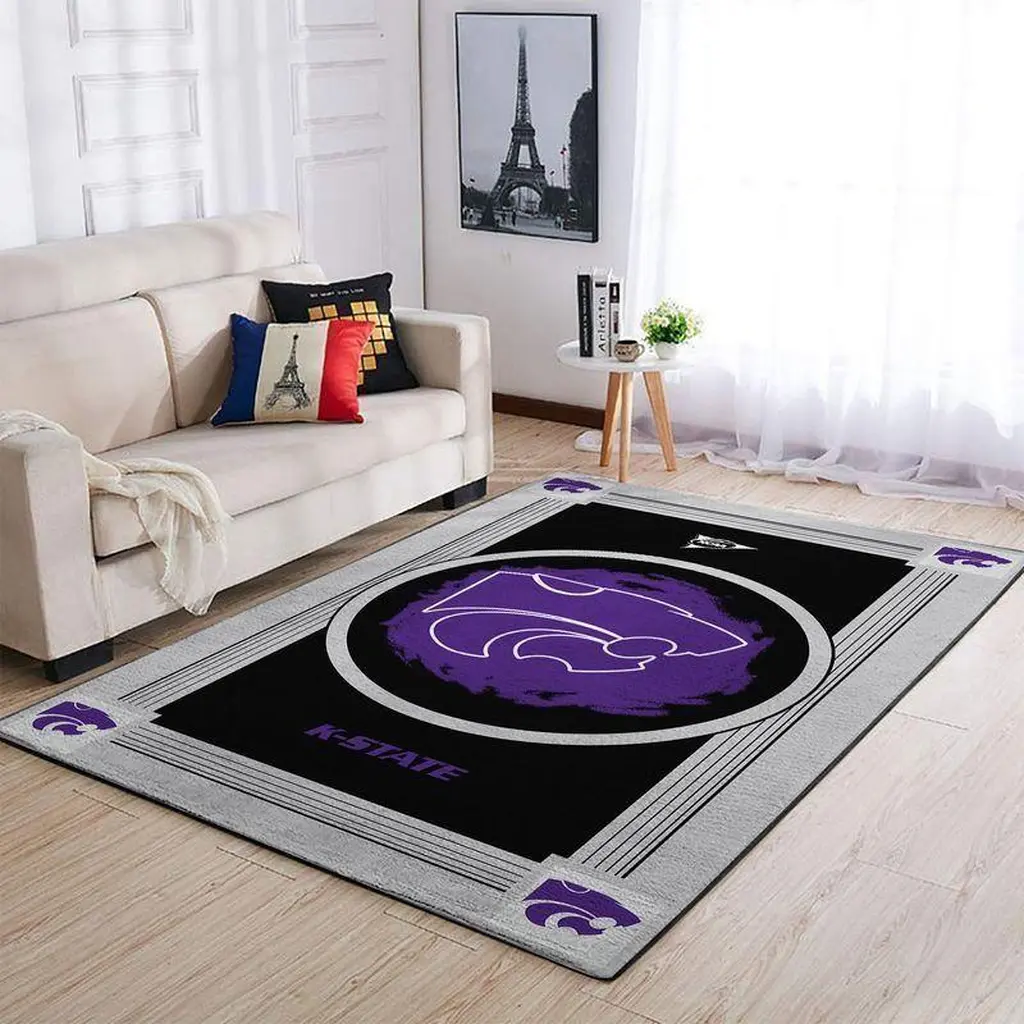 Kansas State University Rug for Living Room Decor Black and Gray