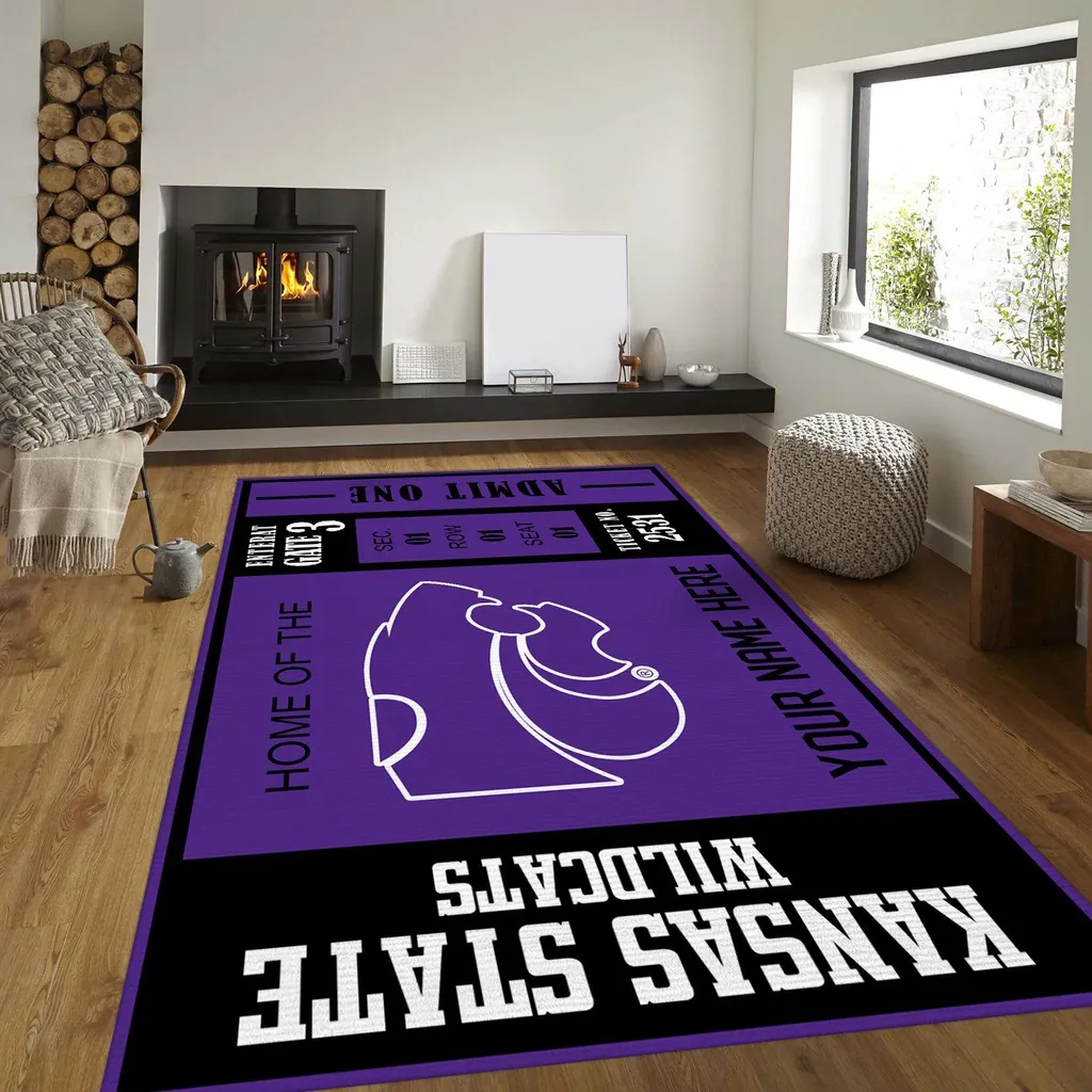 Kansas State Wildcats Rug for Home Decor Black and Purple
