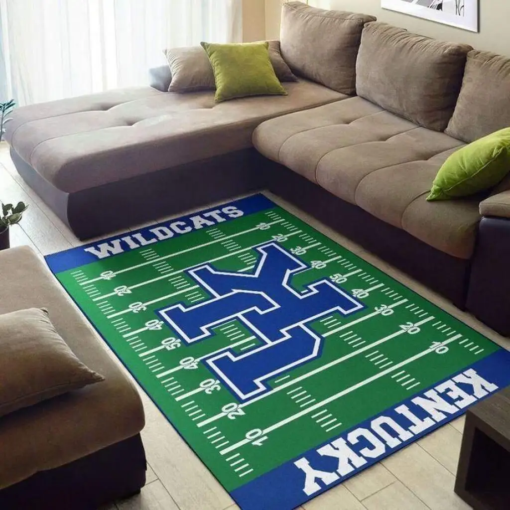Kentucky Wildcats Rug - Football Field for Living Room Decor Blue and Green