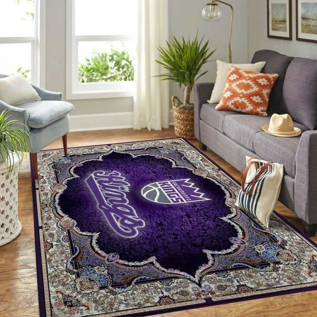 Kings Basketball Rug for Living Room Decoration Purple and White