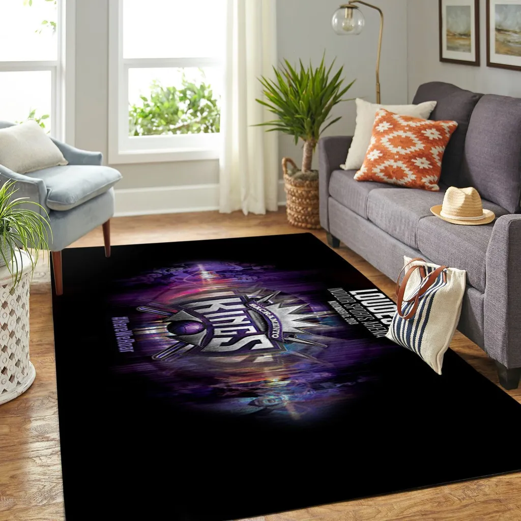 Kings Team Rug for Living Room Comfortable Mat Black and Purple