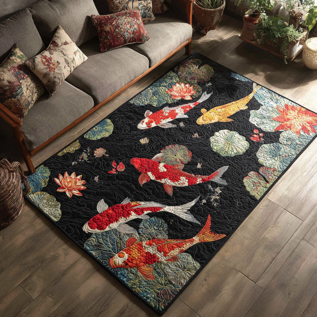 Koi Circle Area Rug - Non-Slip Washable 3D Print Rug for Living Room & BedroomTVC2108214
