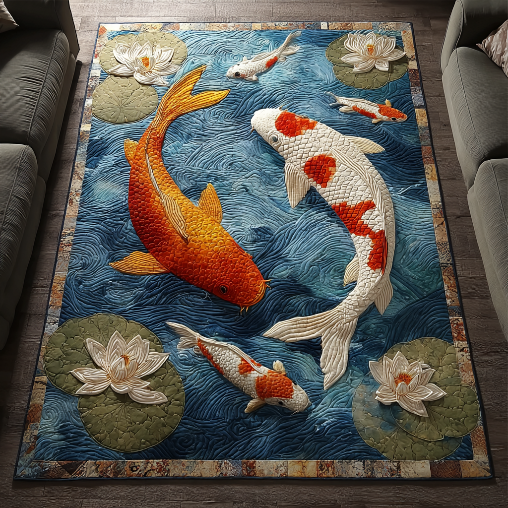 Koi Flow Area Rug - Non-Slip Washable 3D Print Rug for Living Room & BedroomTVC2108305
