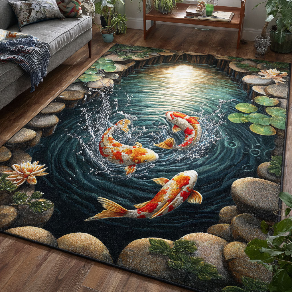 Koi Garden Area Rug - Non-Slip Washable 3D Print Rug for Living Room & BedroomTVC2108214