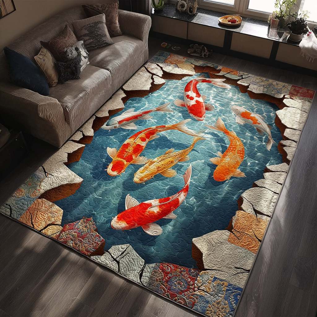 Koi Garden Area Rug - Non-Slip Washable 3D Print Rug for Living Room & BedroomTVC2108305