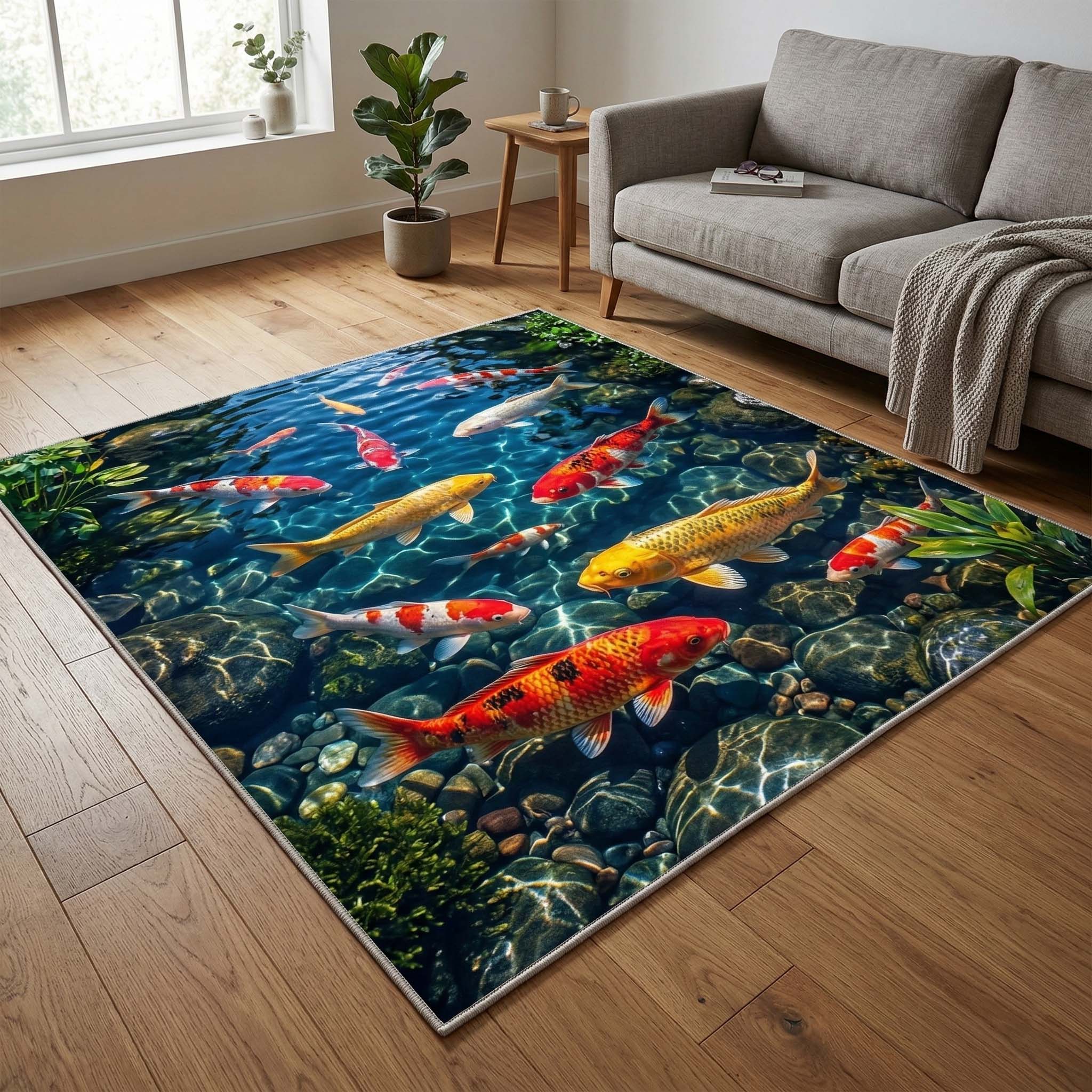 Koi Gathering Area Rug - Non-Slip Washable 3D Print Rug for Living Room & BedroomTVC2108408