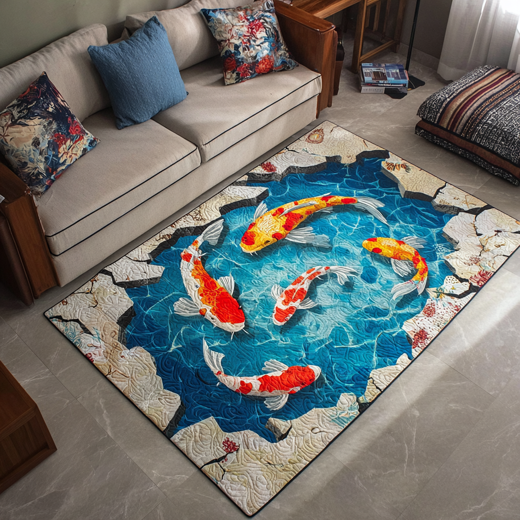 Koi Harmony Area Rug - Non-Slip Washable 3D Print Rug for Living Room & BedroomTVC2108305