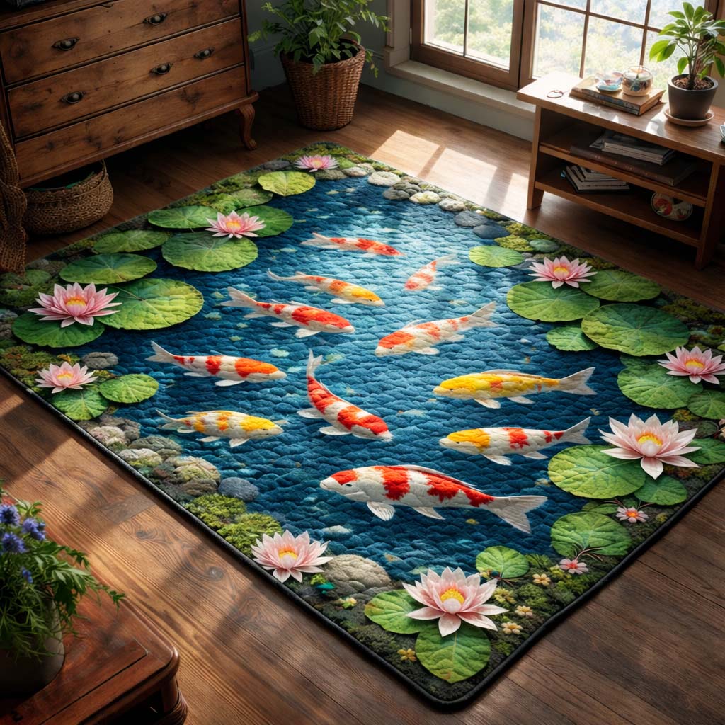 Koi Heaven Area Rug - Non-Slip Washable 3D Print Rug for Living Room & Bedroom (DesignTVC2108408