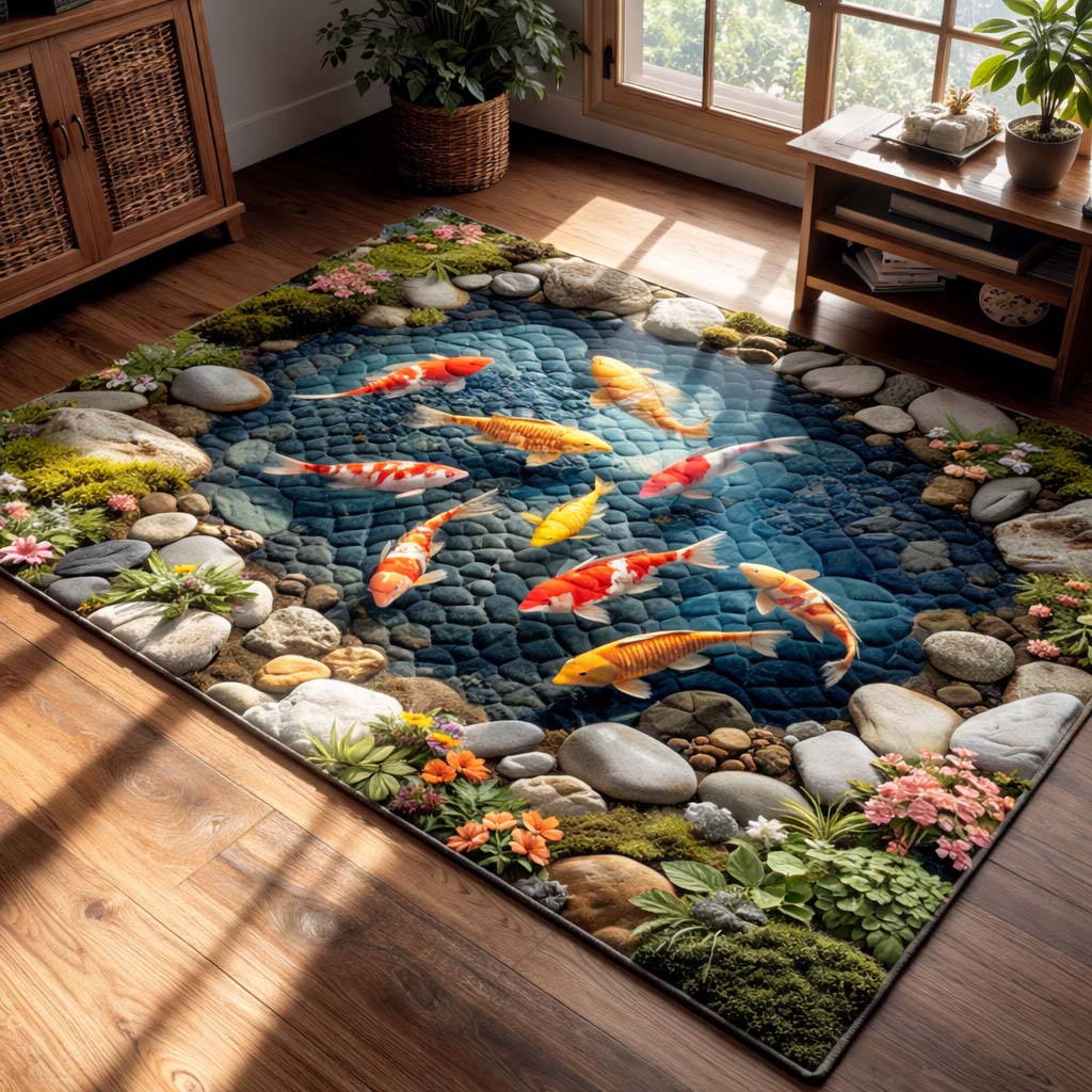 Koi Heaven Area Rug - Non-Slip Washable 3D Print Rug for Living Room & BedroomTVC2108408