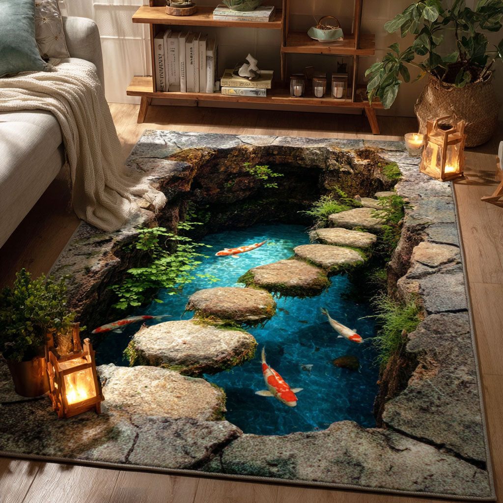 Koi Oasis Area Rug - Non-Slip Washable 3D Print Rug for Living Room & BedroomTVC2108305