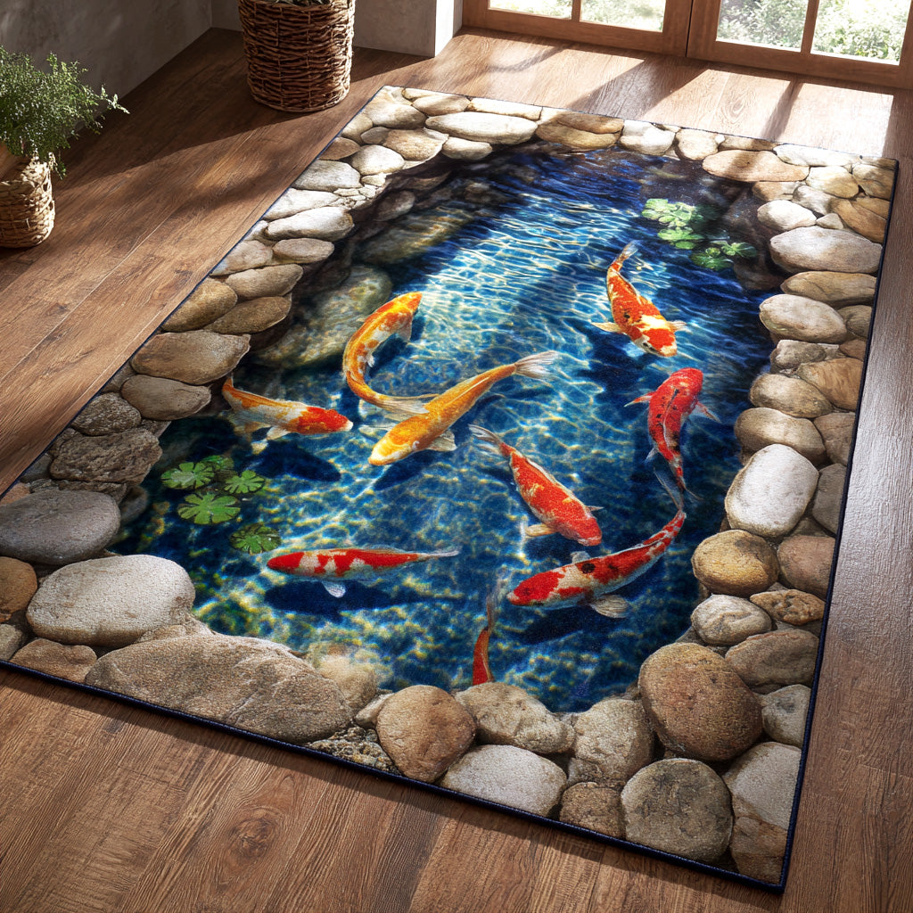 Koi Serenity Area Rug - Non-Slip Washable 3D Print Rug for Living Room & BedroomTVC2108214