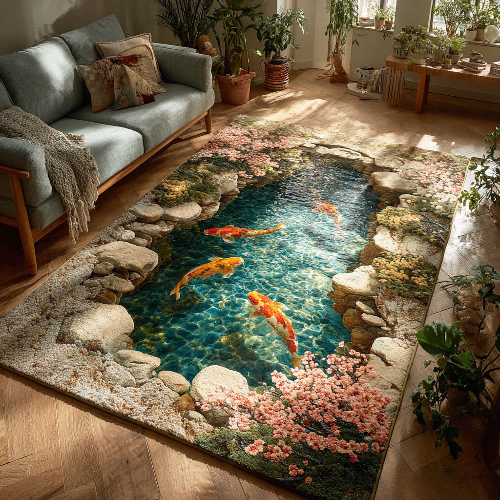 Koi Serenity Area Rug - Non-Slip Washable 3D Print Rug for Living Room & BedroomTVC2108305