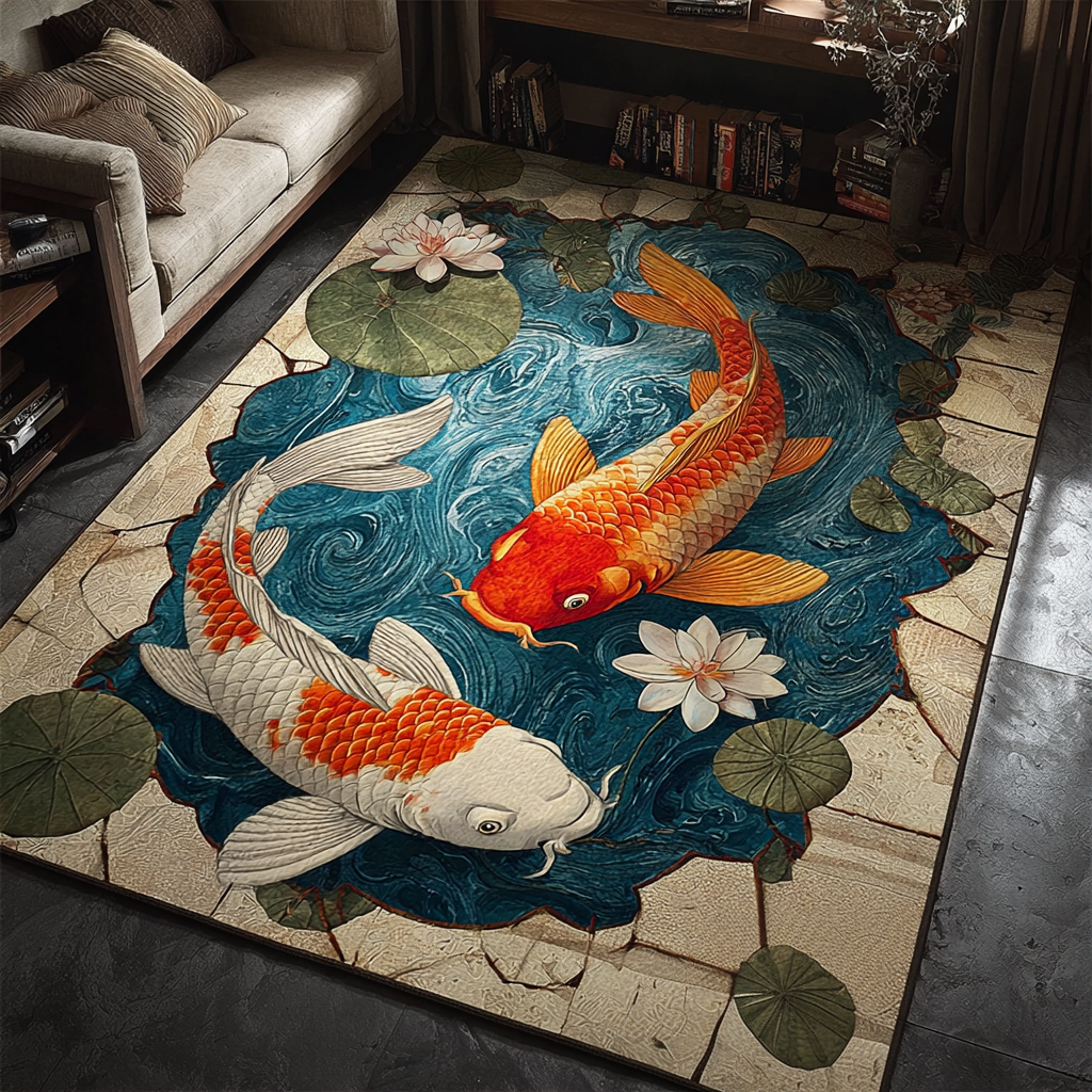 Koi Spirit Area Rug - Non-Slip Washable 3D Print Rug for Living Room & BedroomTVC2108305