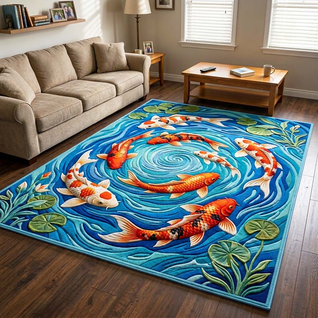 Koi Vortex Area Rug - Non-Slip Washable 3D Print Rug for Living Room & BedroomTVC2108408