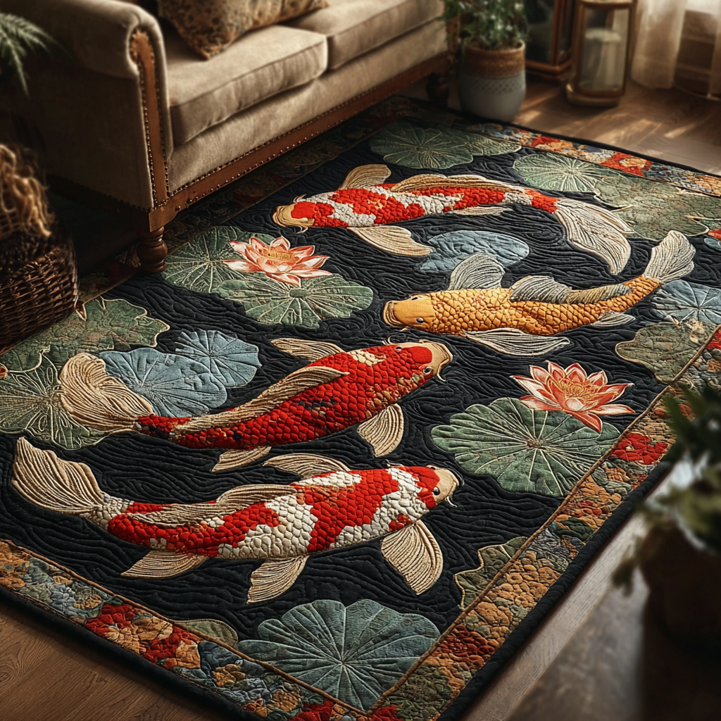 Koi Waves Area Rug - Non-Slip Washable 3D Print Rug for Living Room & BedroomTVC2108305