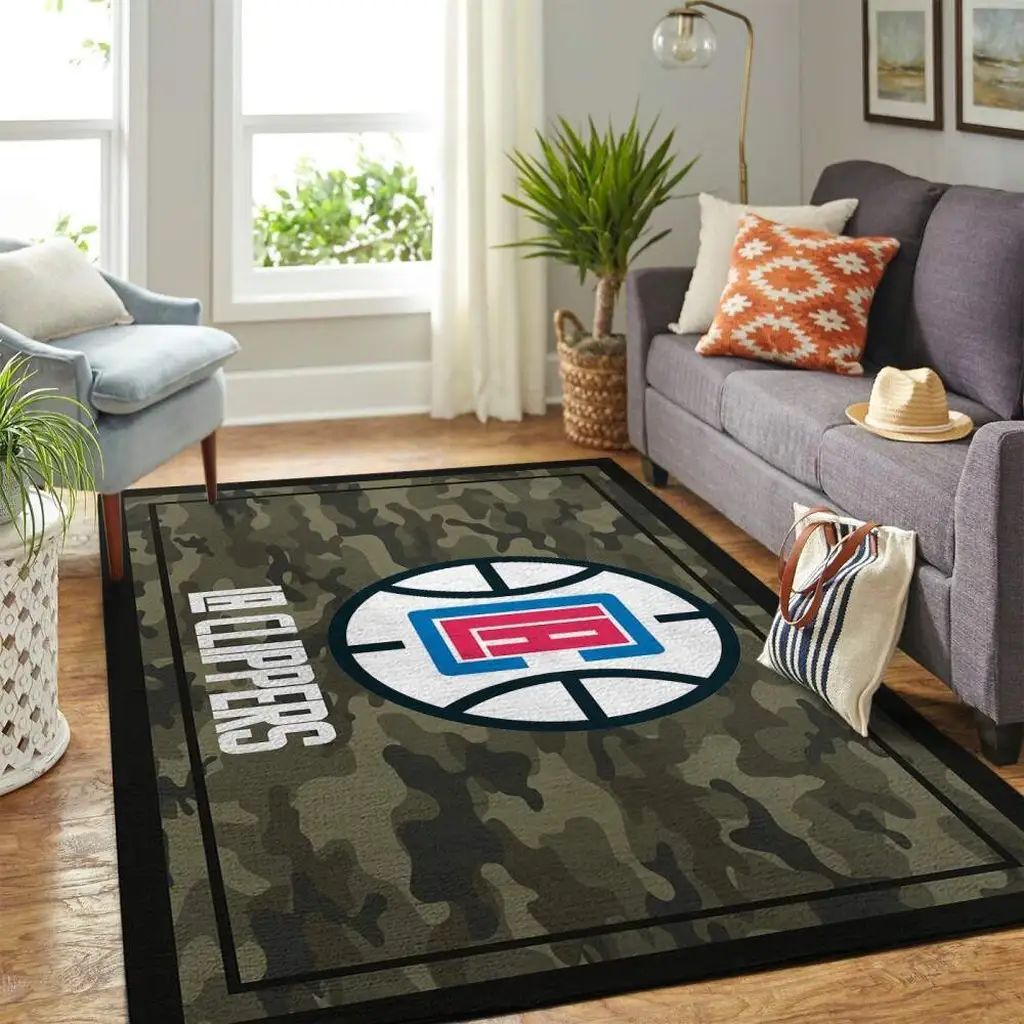 LA Clippers Rug - Camo Basketball for Living Room Floor Black and Green