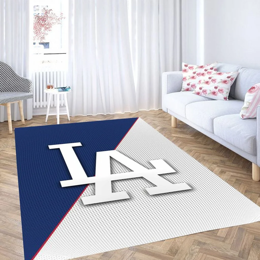 LA Logo Area Rug for Stylish Modern Living Room Decor Blue and White