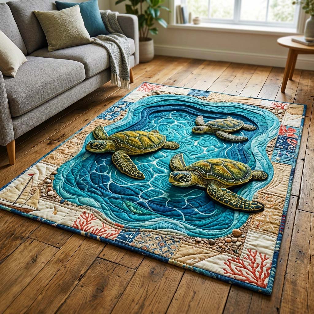 Lagoon Turtles Area Rug - Non-Slip Washable 3D Print Rug for Living Room & BedroomTVC2108408
