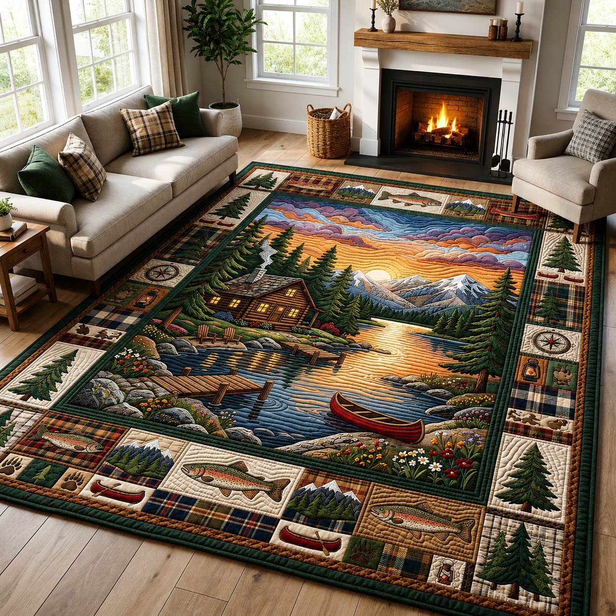 Lakeside Cabin Camping Area Rug - Non-Slip Washable 3D Print Rug for Living Room & BedroomTVC2108222
